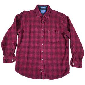 Pendleton Mens Red Plaid Virgin Wool Long Sleeve Button-Up Shirt Size Lg Vintage